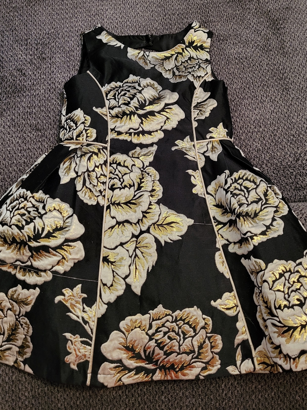 Place Black Dress with Gold and Cream Floral Jacquard